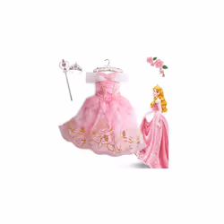 Girls Kids Princess Aurora Sleeping Beauty Fancy Dress Up Birthday Party Costume - 6-7, Aurora Dress+Crown+ Wand