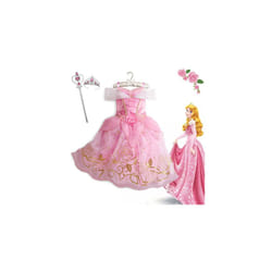 Girls Kids Princess Aurora Sleeping Beauty Fancy Dress Up Birthday Party Costume - 6-7, Aurora Dress+Crown+ Wand