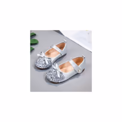 Girls Princess Shoes Party Wedding Children Leather Shoes Student Flats UK Size - UK 6 Infant, Sliver