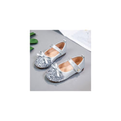 Girls Princess Shoes Party Wedding Children Leather Shoes Student Flats UK Size - UK 6 Infant, Sliver