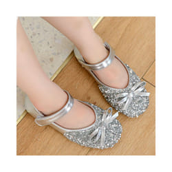 Girls Princess Shoes Wedding Party Children Leather Shoes Student Flats UK - Sliver, UK 10.5Kids