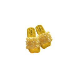 GIRLS KIDS PEARL SANDALS CASUAL BEACH HOLIDAY SUMMER SHOES SLIPPERS FLIP FLOPS - Yellow, UK 8-8.5Kids