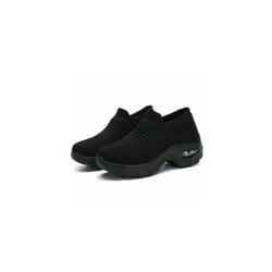 Womens Slip on Sock trainers Wedge Platform Air Cushion Breathable Walking Shoes - UK5-EU38, Black
