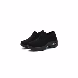 Womens Slip on Sock trainers Wedge Platform Air Cushion Breathable Walking Shoes - UK6-EU39, Black