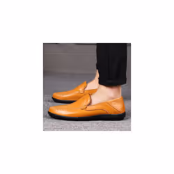 Men's Comfortable Driving Leather Fashion Business Breathable Casual Dress Shoes - 7.5, Yellow Brown