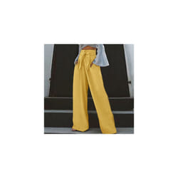 Ladies Long Pants Wide Leg Palazzo Pant Women High Waist Daily Wear Loose Fit - Yellow, Tag Size 3XL=UK Size 16