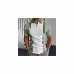 Mens Zipper Neck Short Sleeve Polo Shirt Summer Casual Sport Golf Tops T Shirts - Green, XL