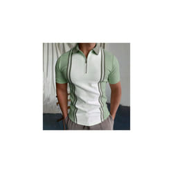 Mens Zipper Neck Short Sleeve Polo Shirt Summer Casual Sport Golf Tops T Shirts - Green, XL