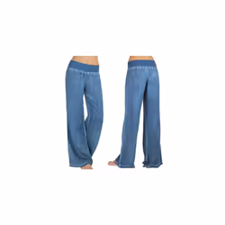 Womens Elastic Waist Casual Jeans Wide Leg Loose Denim Pants Straight Trousers - Blue, XL UK 12