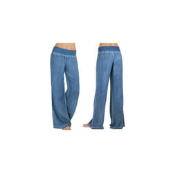 Womens Elastic Waist Casual Jeans Wide Leg Loose Denim Pants Straight Trousers - Blue, XXL UK 14