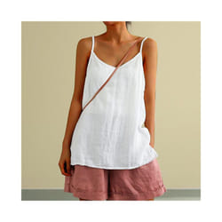 Womens Cotton Linen Tank Top Ladies Summer Sleeveless Holiday Casual T Shirts - White, 2XL