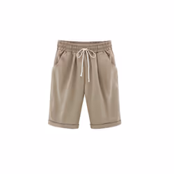 Womens High Waist Elasticated Half Pants Ladies Casual Slim Pocket Summer Shorts - Khaki, XL
