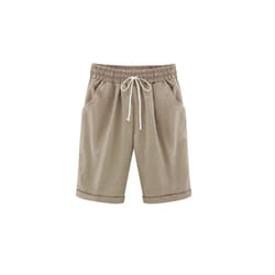 Womens High Waist Elasticated Half Pants Ladies Casual Slim Pocket Summer Shorts - Khaki, 2XL