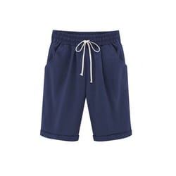 Womens High Waist Elasticated Half Pants Ladies Casual Slim Pocket Summer Shorts - Dark Blue, 5XL