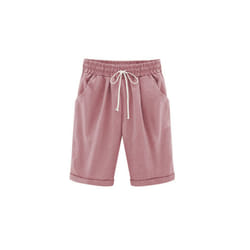Womens High Waist Elasticated Half Pants Ladies Casual Slim Pocket Summer Shorts - Pink, XL