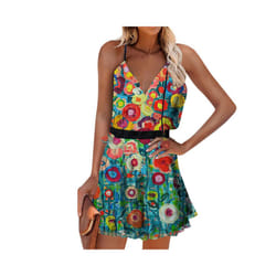 Womens BOHO Summer Beach Mini Dress Ladies Holiday Strappy Sexy Cami Sundress - 6, L UK SIZE 12