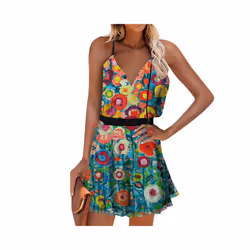 Womens BOHO Summer Beach Mini Dress Ladies Holiday Strappy Sexy Cami Sundress - 6, XXL UK SIZE 16
