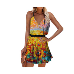 Womens BOHO Summer Beach Mini Dress Ladies Holiday Strappy Sexy Cami Sundress - 7, XXL UK SIZE 16