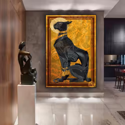 Vintage Egyptian Pet Cat Retro Canvas Paintings Ancient Egypt Pharaoh Golden Luxury Classical Art Poster Prints Home Wall De - black, 40x60cm No Frame