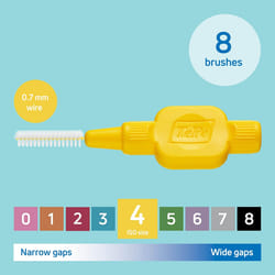 TePe Interdental Brush, Original, Yellow, 0.7mm/ISO 4, 8pcs, efficient Cleaning Between Teeth, Plaque Remover and Denta
