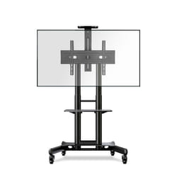 ONKRON Mobile TV Stand with Mount for 55-Inch Screens - Rolling Monitor Cart with Wheels and Adjustable Shelf - VESA Compatible 400x400mm TS1551 Black