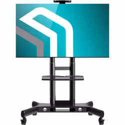 ONKRON Mobile TV Stand with Mount for 55-Inch Screens - Rolling Monitor Cart with Wheels and Adjustable Shelf - VESA Compatible 400x400mm TS1551 Black
