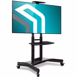 ONKRON Mobile TV Stand with Mount for 55-Inch Screens - Rolling Monitor Cart with Wheels and Adjustable Shelf - VESA Compatible 400x400mm TS1551 Black