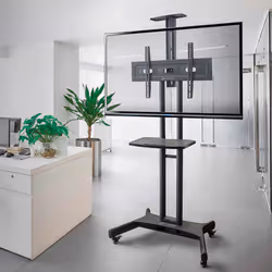 ONKRON Mobile TV Stand with Mount for 55-Inch Screens - Rolling Monitor Cart with Wheels and Adjustable Shelf - VESA Compatible 400x400mm TS1551 Black - Additional view 5