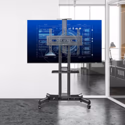 ONKRON Mobile TV Stand with Mount for 55-Inch Screens - Rolling Monitor Cart with Wheels and Adjustable Shelf - VESA Compatible 400x400mm TS1551 Black - Additional view 6