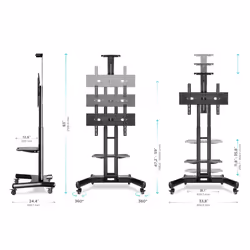 ONKRON Mobile TV Stand with Mount for 55-Inch Screens - Rolling Monitor Cart with Wheels and Adjustable Shelf - VESA Compatible 400x400mm TS1551 Black - Additional view 9