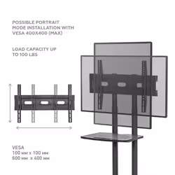 ONKRON Mobile TV Stand Rolling TV Cart for 40 to 65 Inch LCD LED TV Screens TS1351 Black