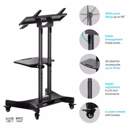 ONKRON Tilting Mobile TV Stand for 32 - 70 Inch TS1350 Black - Additional view 9