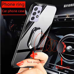 Tempered Glass Phone Case For Samsung Galaxy A73 A53 A33 A13 A03S A22 A52 A32 A42 A51 A71 A72 A12 5G Magnetic Ring Holder S - pink, For Samsung A13 5G