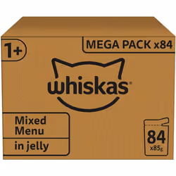 whiskas 1 plus Adult Mixed Selection in Jelly 84 Pouches, Adult Wet Cat Food, Megapack (84 x 85 g)