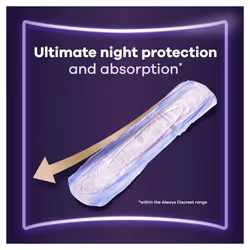 Always Discreet Incontinence Pads Women, Ultimate Night, Absorbency 8, 48 Sanitary Towels (12 x 4), Extra Secure Bladder Weakness, Odour Neutraliser