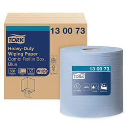 Tork 130073 Heavy-Duty Wiping Paper / 2 Ply Absorbent Paper Roll Suitable for Tork W1, W2 and W3 System / Blue / 1 x 170m / Ã 25.6cm