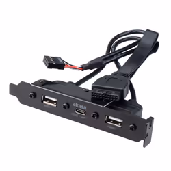Akasa USB 3.1 Gen 1 internal adapter cable with dual USB 2.0 Type-A ports with full profile PCI bracket, Black
