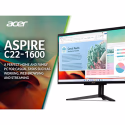 Acer Aspire C22-1600 All-in-One Desktop - Intel Pentium N6005, 8GB, 256GB SSD, Integrated Graphics, 21.5" Full HD, Windows 11, Black