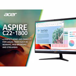 Acer Aspire C22-1800 All-in-One Desktop - Intel Core i3-1305U, 8GB, 512GB SSD, Integrated Graphics, 21.5" Full HD, Windows 11, Black