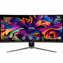 MSI MAG 341CQPDE QD-OLED, 86.4 cm (34"), 3440 x 1440 pixels, UltraWide Quad HD, QD-OLED, 0.03 ms, Black