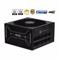 MSI MAG A850GLS PCIE5, 850 W, 100 - 240 V, 1870 W, 47 - 63 Hz, Active, 90%