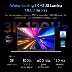 ASUS Vivobook Pro 15 OLED N6506MV-MA026W Intel Core Ultra 9 185H Laptop 39.6 cm (15.6") 3K 16 GB DDR5-SDRAM 1 TB SSD NVIDIA GeForce RTX 4060 Wi-Fi 6E (802.11ax) Windows 11 Home Grey - Additional view 4
