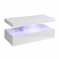 Coffee Table White Gloss with LED RGB remote control Light 100cm x 50cm x 39cm rectangle coffee table -