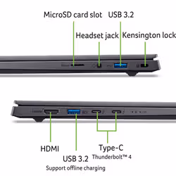 Acer Swift SFX14-73G-975F Intel Core Ultra 9 285H Laptop 36.8 cm (14.5") Touchscreen WQXGA+ 32 GB LPDDR5x-SDRAM 2 TB SSD NVIDIA GeForce RTX 5070 Wi-Fi 6E (802.11ax) Windows 11 Home Grey - Additional view 6