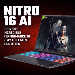 Acer Nitro 16 AI AN16-61 - AMD Ryzen AI 7 350, 16GB, 1TB SSD, NVIDIA GeForce RTX 5070Ti, " WQXGA, Windows 11 Gaming Laptop