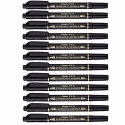 Pentel Twin Tipped Permanent Marker - Fine/Extra Fine Nib - Black - Pack of 12