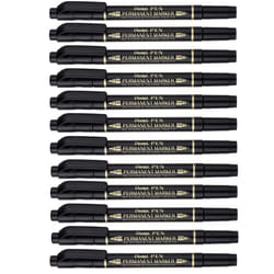 Pentel Twin Tipped Permanent Marker - Fine/Extra Fine Nib - Black - Pack of 12