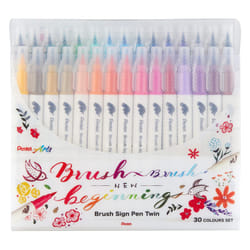 Pentel SESW30C-30 Brush Sign Pen Twin  30 Colour Set  Fibre Tip Pens with Two Flexible Tips  Water-based Ink  Assorted  Pack of 30