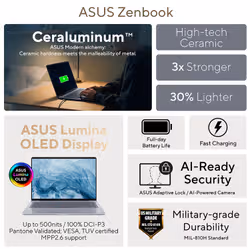 ASUS Zenbook 14 UX3480QA-U1090W Copilot+ PC Snapdragon X1-26-100 Laptop 35.6 cm (14") WUXGA 16 GB LPDDR5x-SDRAM 256 GB SSD Wi-Fi 6E (802.11ax) Windows 11 Home Blue - Additional view 6