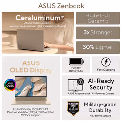 ASUS Zenbook 14 UX3480KA-U1006W Copilot+ PC AMD Ryzen™ AI 5 330 Laptop 35.6 cm (14") WUXGA 16 GB LPDDR5x-SDRAM 512 GB SSD Wi-Fi 6E (802.11ax) Windows 11 Home Beige - Additional view 6